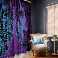 Hawaiian Volcano and Shark Window Curtain Polynesian and Hibiscus Pattern Violet Gradient LT03 - Polynesian Pride