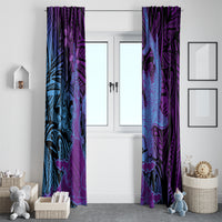 Hawaiian Volcano and Shark Window Curtain Polynesian and Hibiscus Pattern Violet Gradient LT03 - Polynesian Pride