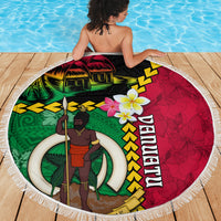 Vanuatu Nakamal and Plumeria Flowers Beach Blanket Polynesian Pattern