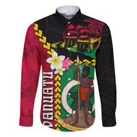 Vanuatu Nakamal and Plumeria Flowers Family Matching Puletasi and Hawaiian Shirt Polynesian Pattern LT03 Dad's Shirt - Long Sleeve Black - Polynesian Pride