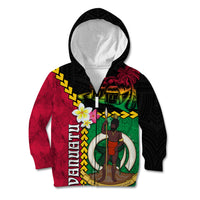 Vanuatu Nakamal and Plumeria Flowers Kid Hoodie Polynesian Pattern LT03 Zip Hoodie Black - Polynesian Pride