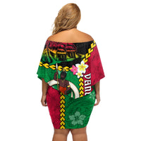 Vanuatu Nakamal and Plumeria Flowers Off Shoulder Short Dress Polynesian Pattern