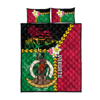 Vanuatu Nakamal and Plumeria Flowers Quilt Bed Set Polynesian Pattern