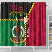 Vanuatu Nakamal and Plumeria Flowers Shower Curtain Polynesian Pattern