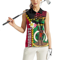 Vanuatu Nakamal and Plumeria Flowers Women Sleeveless Polo Shirt Polynesian Pattern LT03 - Polynesian Pride