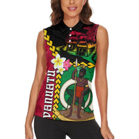 Vanuatu Nakamal and Plumeria Flowers Women Sleeveless Polo Shirt Polynesian Pattern LT03 - Polynesian Pride