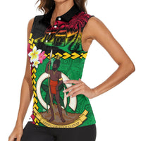 Vanuatu Nakamal and Plumeria Flowers Women Sleeveless Polo Shirt Polynesian Pattern LT03 - Polynesian Pride