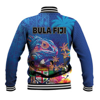 Fiji Bula Baseball Jacket Tropical Plants with Palm Tree and Iguana Colorful LT03 - Polynesian Pride