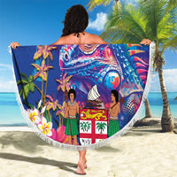 Fiji Bula Beach Blanket Tropical Plants with Palm Tree and Iguana Colorful
