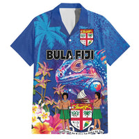 Fiji Bula Hawaiian Shirt Tropical Plants with Palm Tree and Iguana Colorful