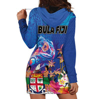Fiji Bula Hoodie Dress Tropical Plants with Palm Tree and Iguana Colorful