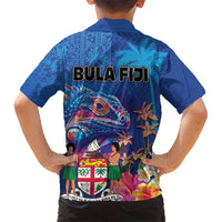Fiji Bula Kid Hawaiian Shirt Tropical Plants with Palm Tree and Iguana Colorful