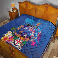 Fiji Bula Quilt Tropical Plants with Palm Tree and Iguana Colorful