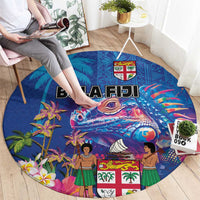 Fiji Bula Round Carpet Tropical Plants with Palm Tree and Iguana Colorful