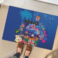 Fiji Bula Rubber Doormat Tropical Plants with Palm Tree and Iguana Colorful