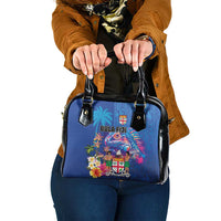 Fiji Bula Shoulder Handbag Tropical Plants with Palm Tree and Iguana Colorful LT03 One Size Blue - Polynesian Pride