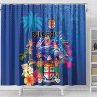 Fiji Bula Shower Curtain Tropical Plants with Palm Tree and Iguana Colorful