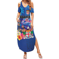 Fiji Bula Summer Maxi Dress Tropical Plants with Palm Tree and Iguana Colorful