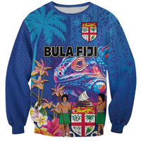 Fiji Bula Sweatshirt Tropical Plants with Palm Tree and Iguana Colorful