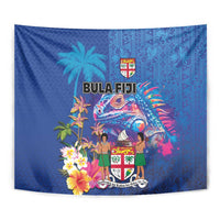 Fiji Bula Tapestry Tropical Plants with Palm Tree and Iguana Colorful