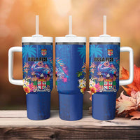 Fiji Bula Tumbler With Handle Tropical Plants with Palm Tree and Iguana Colorful LT03 - Polynesian Pride