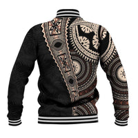 Fiji Traditional Masi Baseball Jacket Tapa Art Palm Leaves Pattern