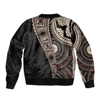 Fiji Traditional Masi Bomber Jacket Tapa Art Palm Leaves Pattern