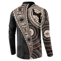 Fiji Traditional Masi Button Sweatshirt Tapa Art Palm Leaves Pattern