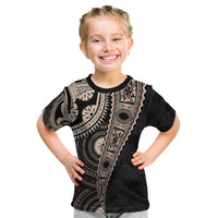 Fiji Traditional Masi Kid T Shirt Tapa Art Palm Leaves Pattern LT03 Brown - Polynesian Pride
