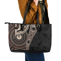 Fiji Traditional Masi Leather Tote Bag Tapa Art Palm Leaves Pattern