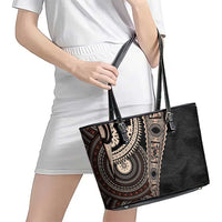 Fiji Traditional Masi Leather Tote Bag Tapa Art Palm Leaves Pattern