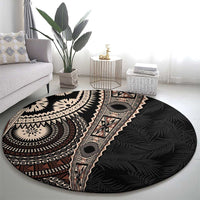 Fiji Traditional Masi Round Carpet Tapa Art Palm Leaves Pattern