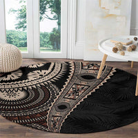 Fiji Traditional Masi Round Carpet Tapa Art Palm Leaves Pattern