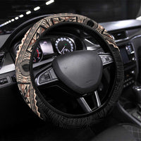 Fiji Traditional Masi Steering Wheel Cover Tapa Art Palm Leaves Pattern LT03 Universal Fit Brown - Polynesian Pride