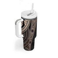 Fiji Traditional Masi Tumbler With Handle Tapa Art Palm Leaves Pattern LT03 - Polynesian Pride