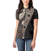 Fiji Traditional Masi Women Polo Shirt Tapa Art Palm Leaves Pattern