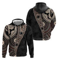 Fiji Traditional Masi Zip Hoodie Tapa Art Palm Leaves Pattern