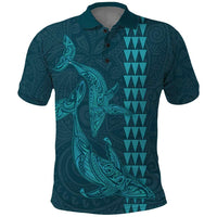 Aloha Hawaii Whale Kakau and Polynesian Tattoo Polo Shirt Turquoise Color