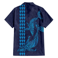 Aloha Hawaii Whale Kakau and Polynesian Tattoo Family Matching Tank Maxi Dress and Hawaiian Shirt Dark Navy Color