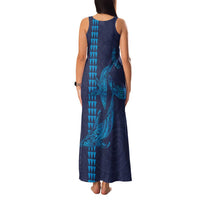 Aloha Hawaii Whale Kakau and Polynesian Tattoo Family Matching Tank Maxi Dress and Hawaiian Shirt Dark Navy Color