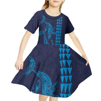 Aloha Hawaii Whale Kakau and Polynesian Tattoo Kid Short Sleeve Dress Dark Navy Color