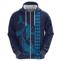 Aloha Hawaii Whale Kakau and Polynesian Tattoo Zip Hoodie Dark Navy Color