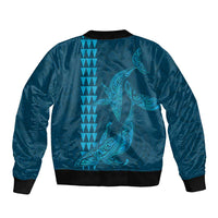 Aloha Hawaii Whale Kakau and Polynesian Tattoo Bomber Jacket Light Blue Color