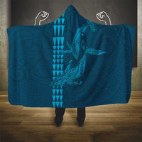 Aloha Hawaii Whale Kakau and Polynesian Tattoo Hooded Blanket Light Blue Color