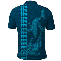 Aloha Hawaii Whale Kakau and Polynesian Tattoo Polo Shirt Light Blue Color