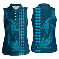 Aloha Hawaii Whale Kakau and Polynesian Tattoo Women Sleeveless Polo Shirt Light Blue Color LT03 - Polynesian Pride