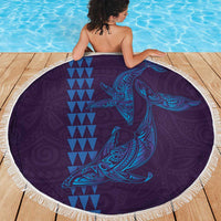 Aloha Hawaii Whale Kakau and Polynesian Tattoo Beach Blanket Purple Color