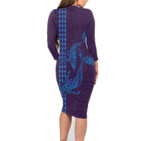 Aloha Hawaii Whale Kakau and Polynesian Tattoo Family Matching Long Sleeve Bodycon Dress and Hawaiian Shirt Purple Color LT03 - Polynesian Pride