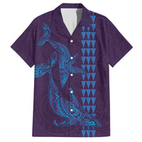 Aloha Hawaii Whale Kakau and Polynesian Tattoo Family Matching Off The Shoulder Long Sleeve Dress and Hawaiian Shirt Purple Color