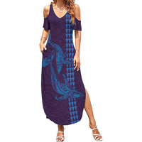 Aloha Hawaii Whale Kakau and Polynesian Tattoo Family Matching Summer Maxi Dress and Hawaiian Shirt Purple Color LT03 Mom's Dress Purple - Polynesian Pride